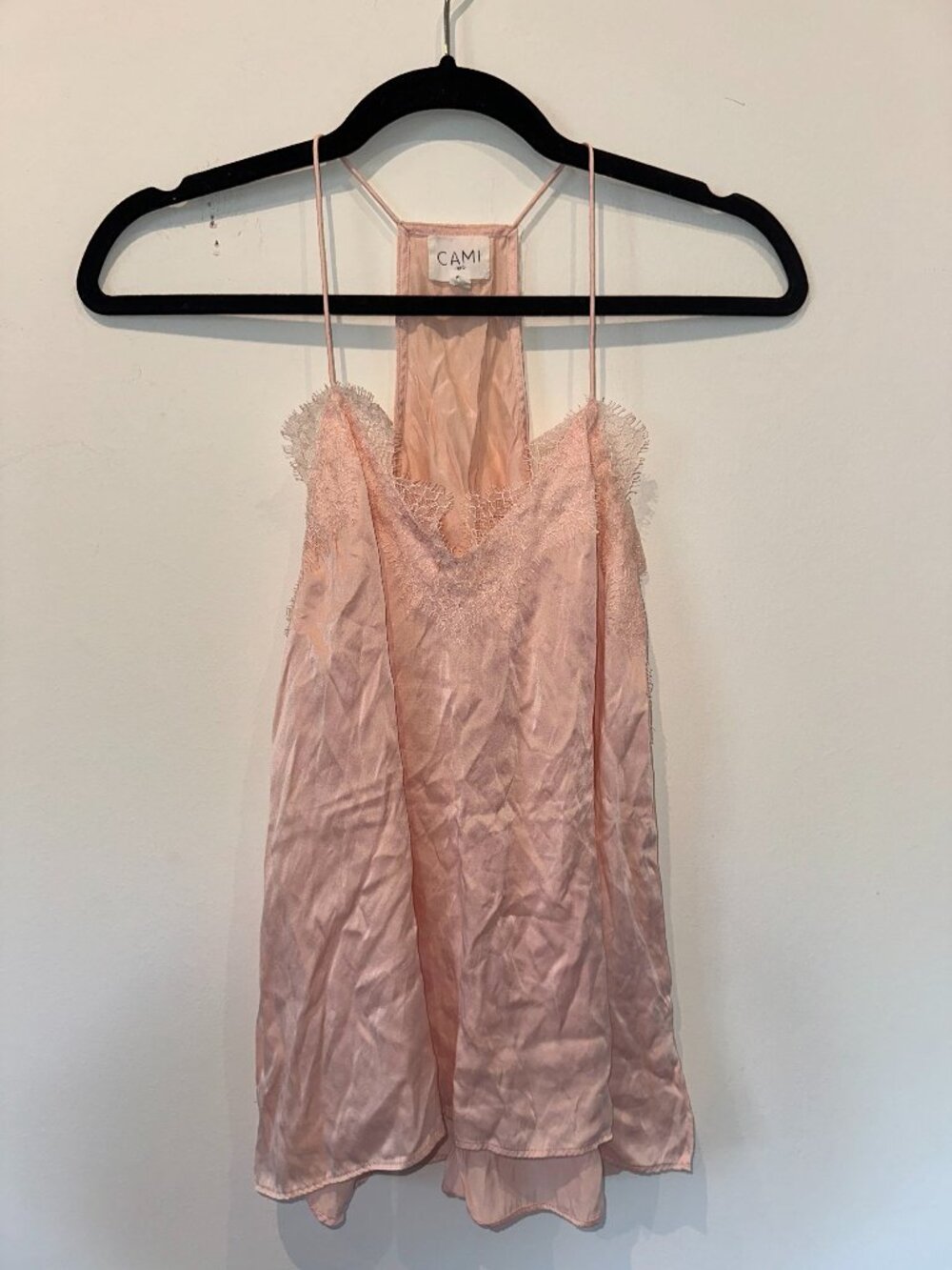 Cami NYC Pink Silk Lace Trim Racerback Camisole Top